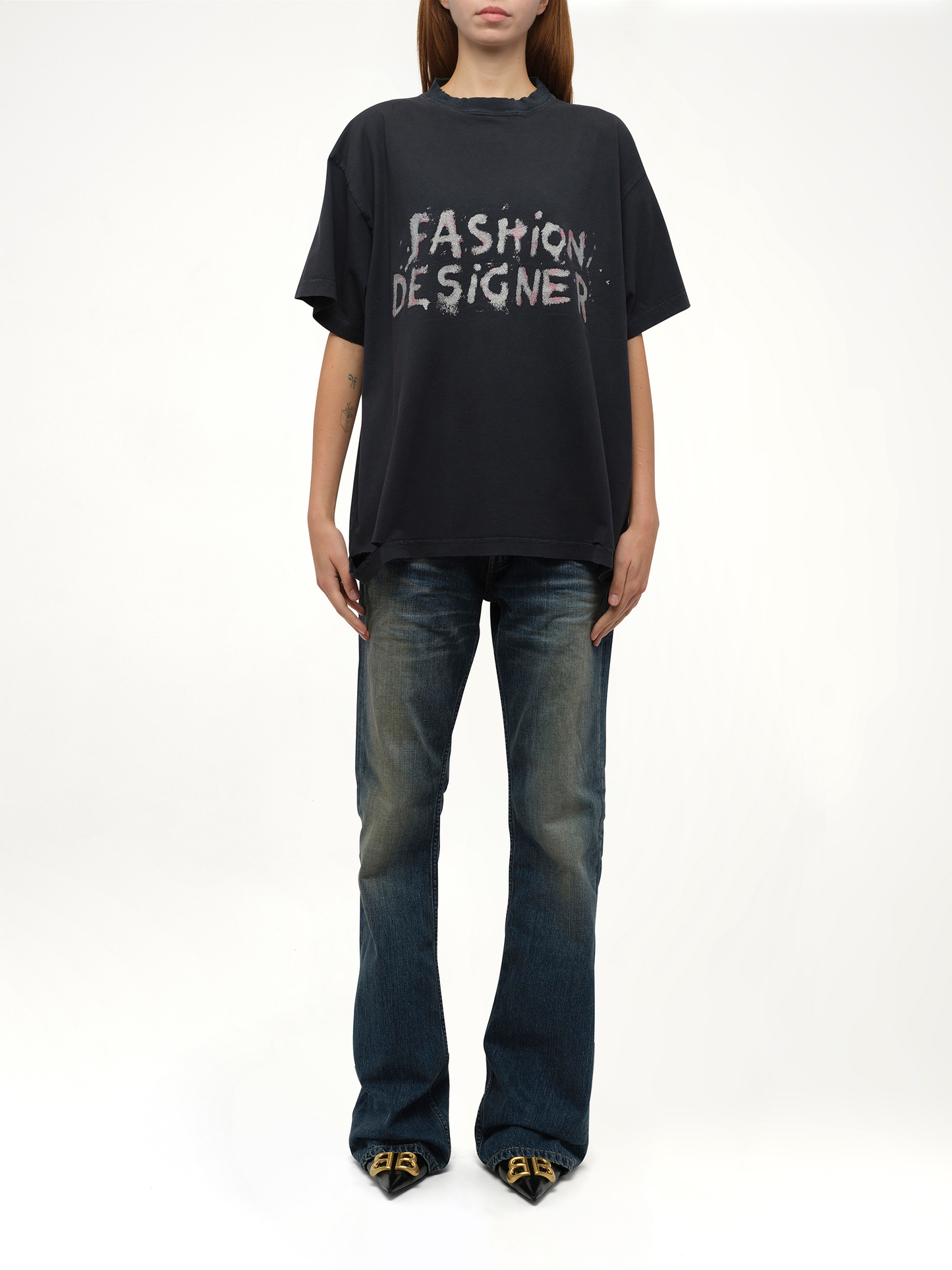 Balenciaga Fashion Designer Oversized T-Shirt in Faded Washed Black