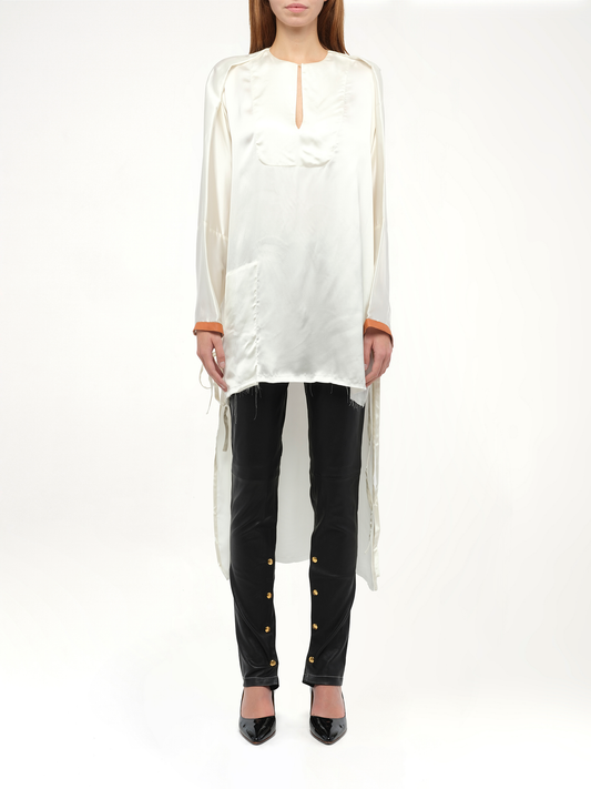 Satin Long Back Top in White