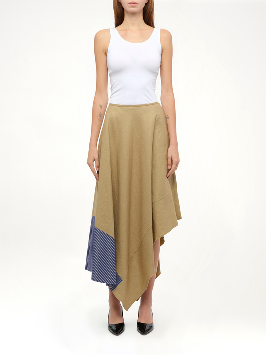 Asym Stripe Skirt in Beige