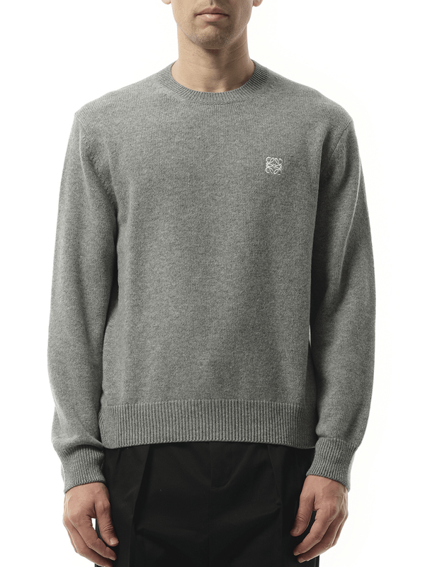 Loewe Anagram Embroidered Knit Sweater in Grey Melange