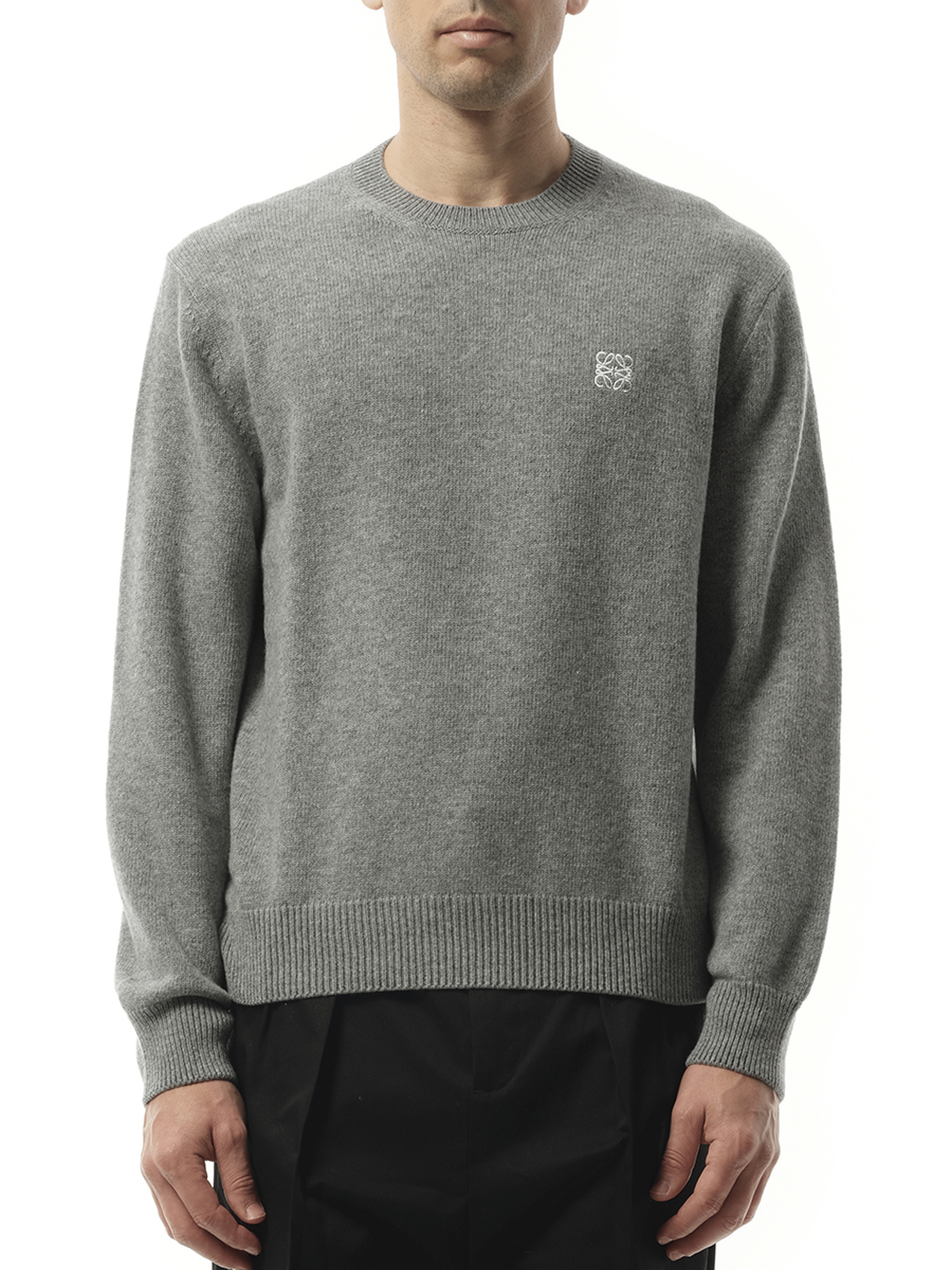 Loewe Anagram Embroidered Knit Sweater in Grey Melange