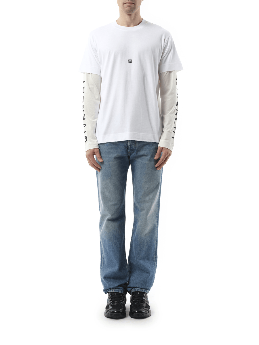 Givenchy Multi Layer Jersey Long Sleeve T-Shirt in White/Ecru