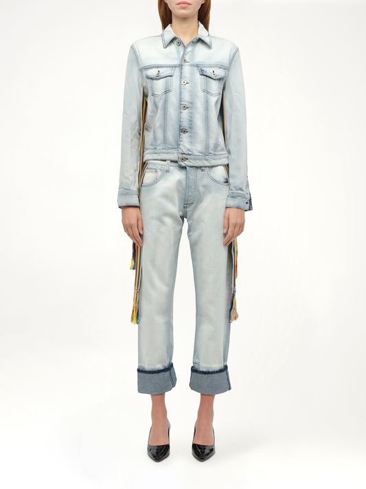 Stripe Band Denim Jacket in L Blue