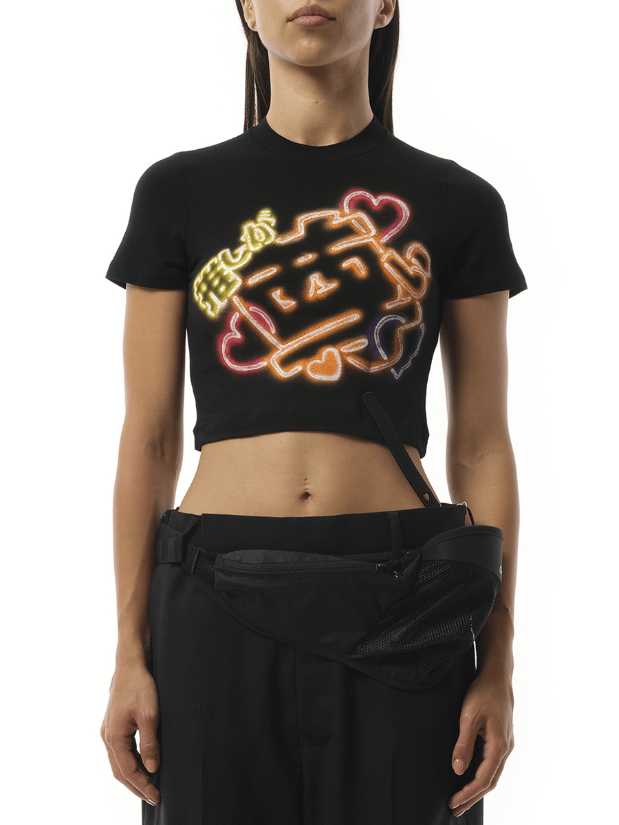 Doublet Japanese Fan-Service Neon Paint T-Shirt in Black