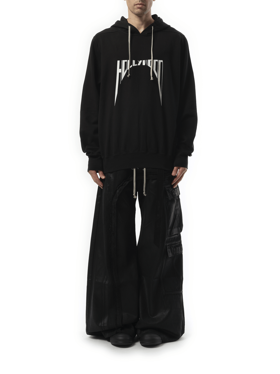 Rick Owens Drkshdw Hollywood Curved Print Oversized Hoodie in Black/Milk