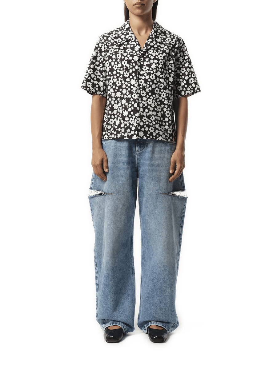 Marni Flower Print Short Sleeve Shirt in Black