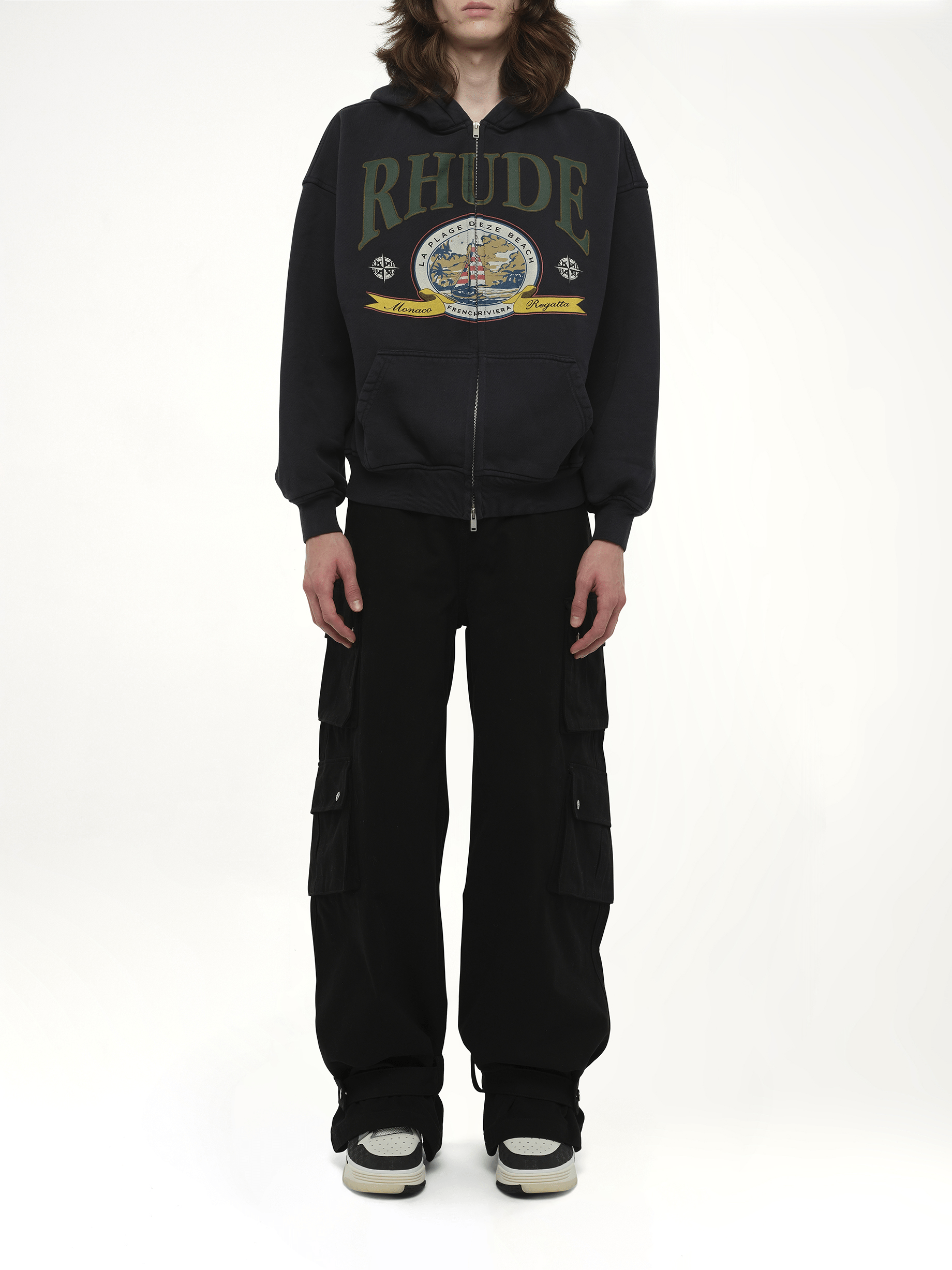 Rhude Monaco Regatta Full-Zip Hoodie in Vintage Black