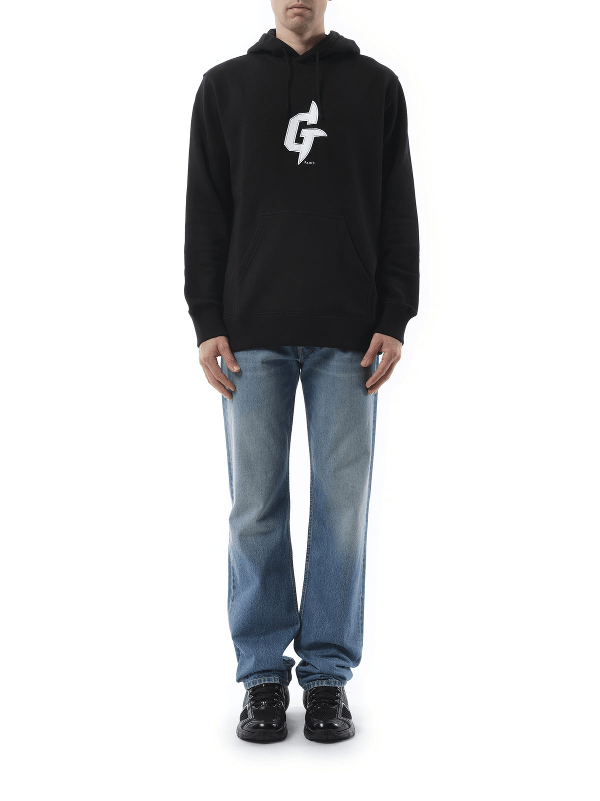 Givenchy Embroidered Eiffel Tower Motif Slim Fit Hoodie in Black