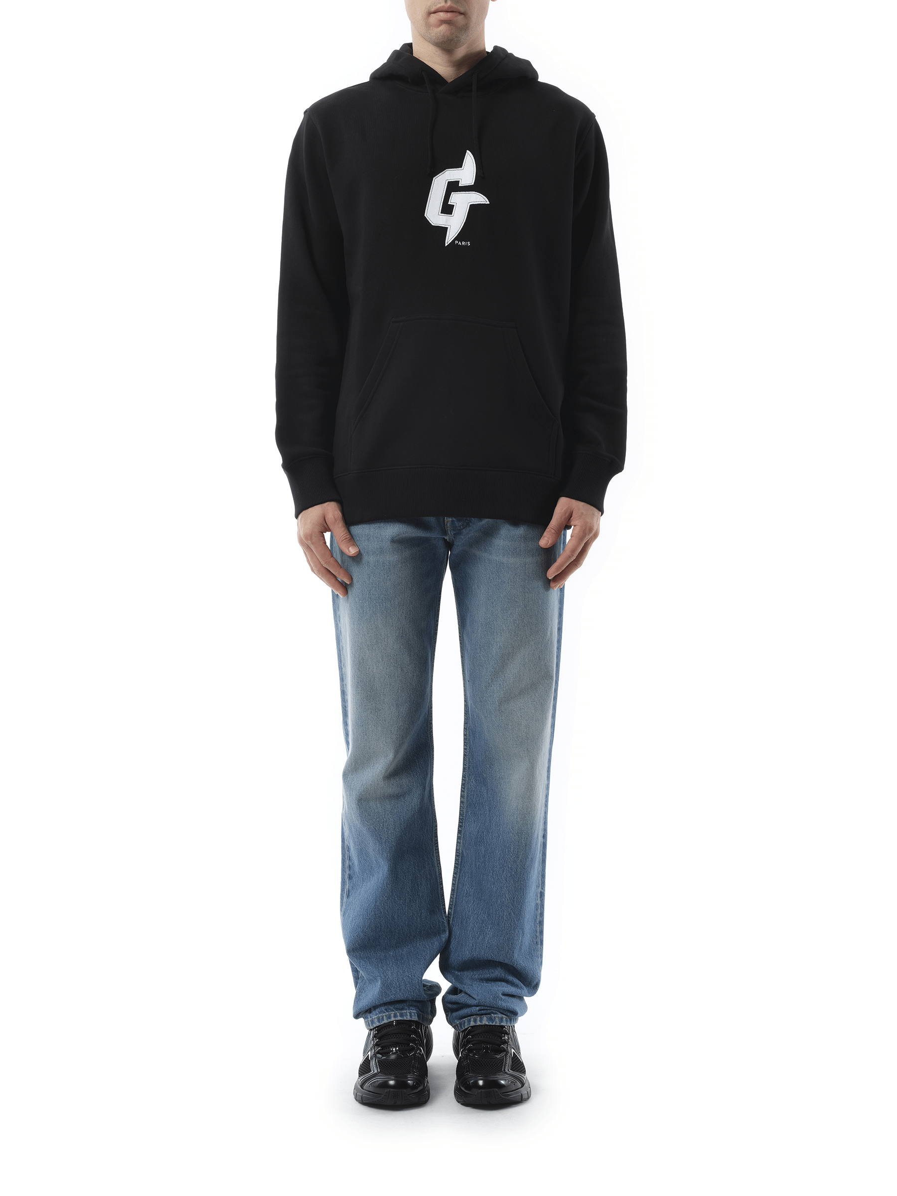 Givenchy Embroidered Eiffel Tower Motif Slim Fit Hoodie in Black