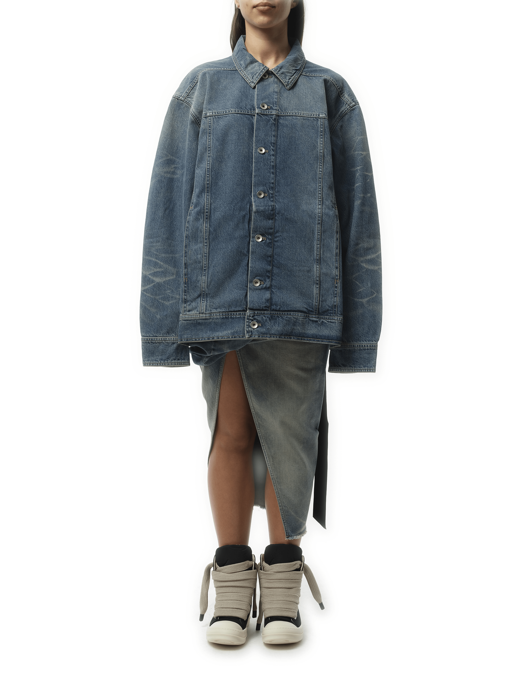 Rick Owens Drkshdw Jumbo Denim Worker Jacket in Washed Indigo