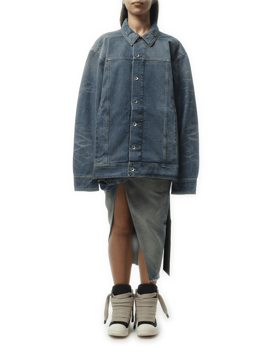 Rick Owens Drkshdw Jumbo Denim Worker Jacket in Washed Indigo