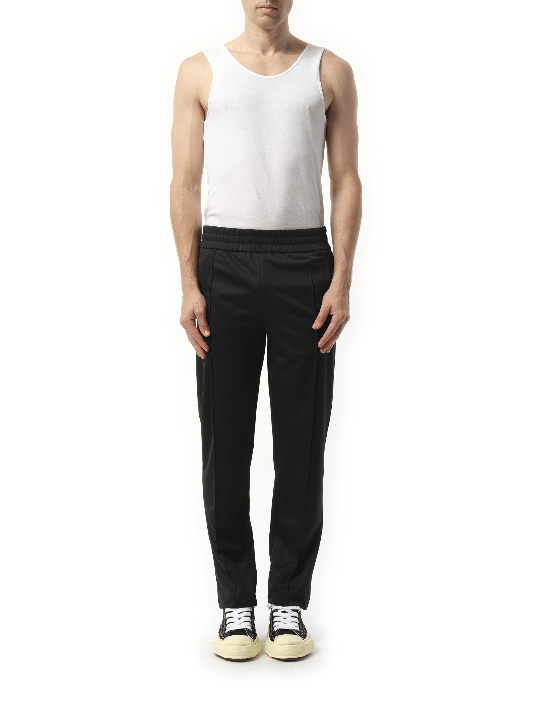 Palm Angels Back Curved Logo Track Pants in Black/Off White