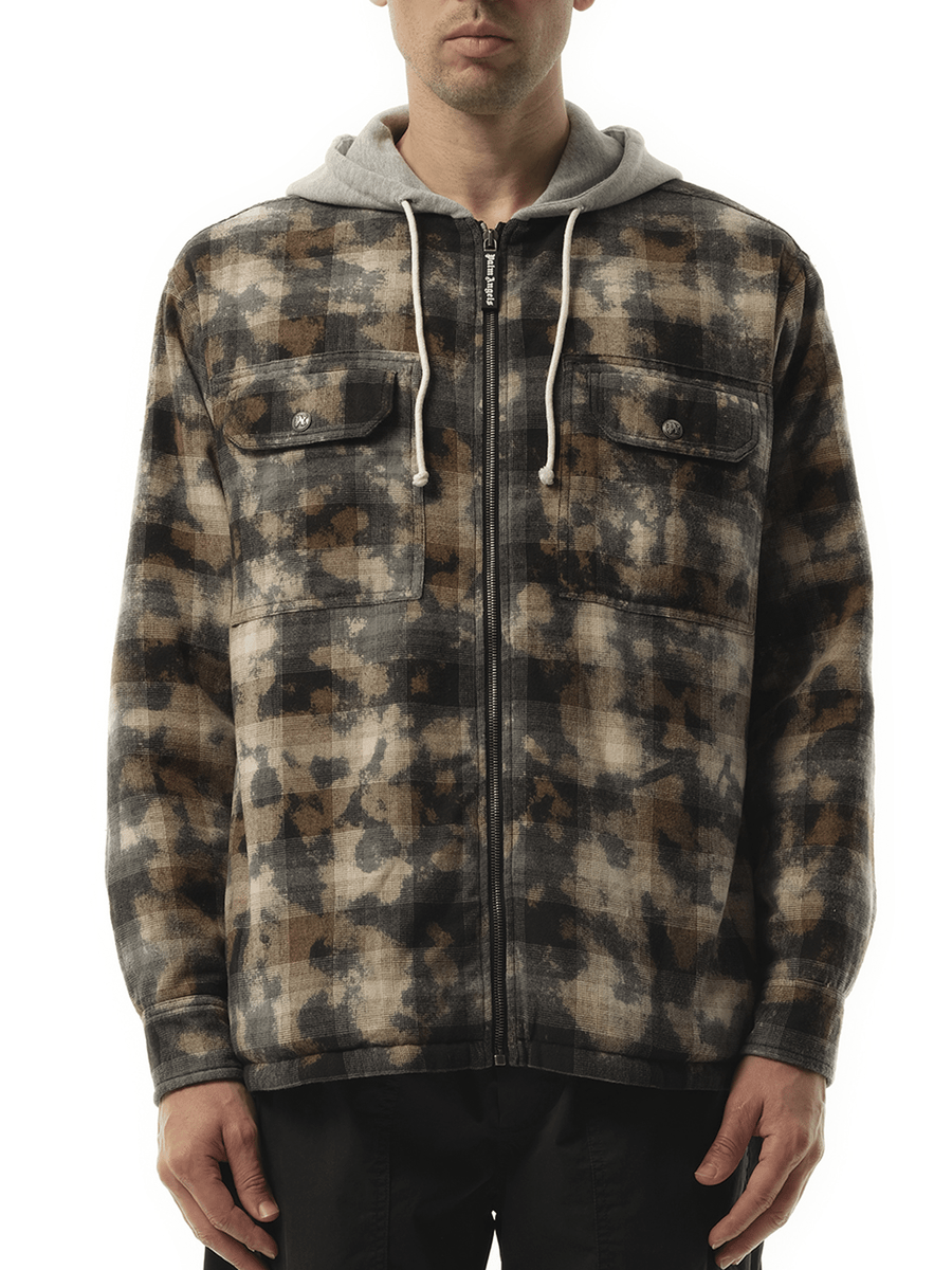 Palm Angels Curved Logo Check Overshirt in Grey/Off White