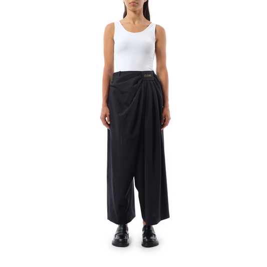 Cropped Draped Trouser in Dark Navy Blue