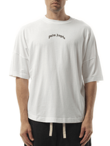 Palm Angels Back Curved Logo Over T-Shirt in Off White/Black