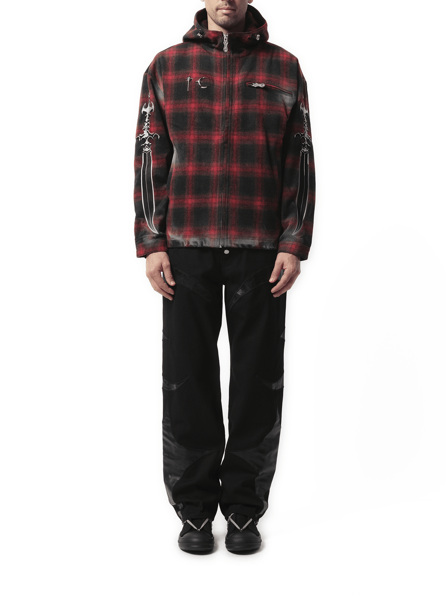 Thug Club Arab Sword Flannel Zip-up Jacket in Red