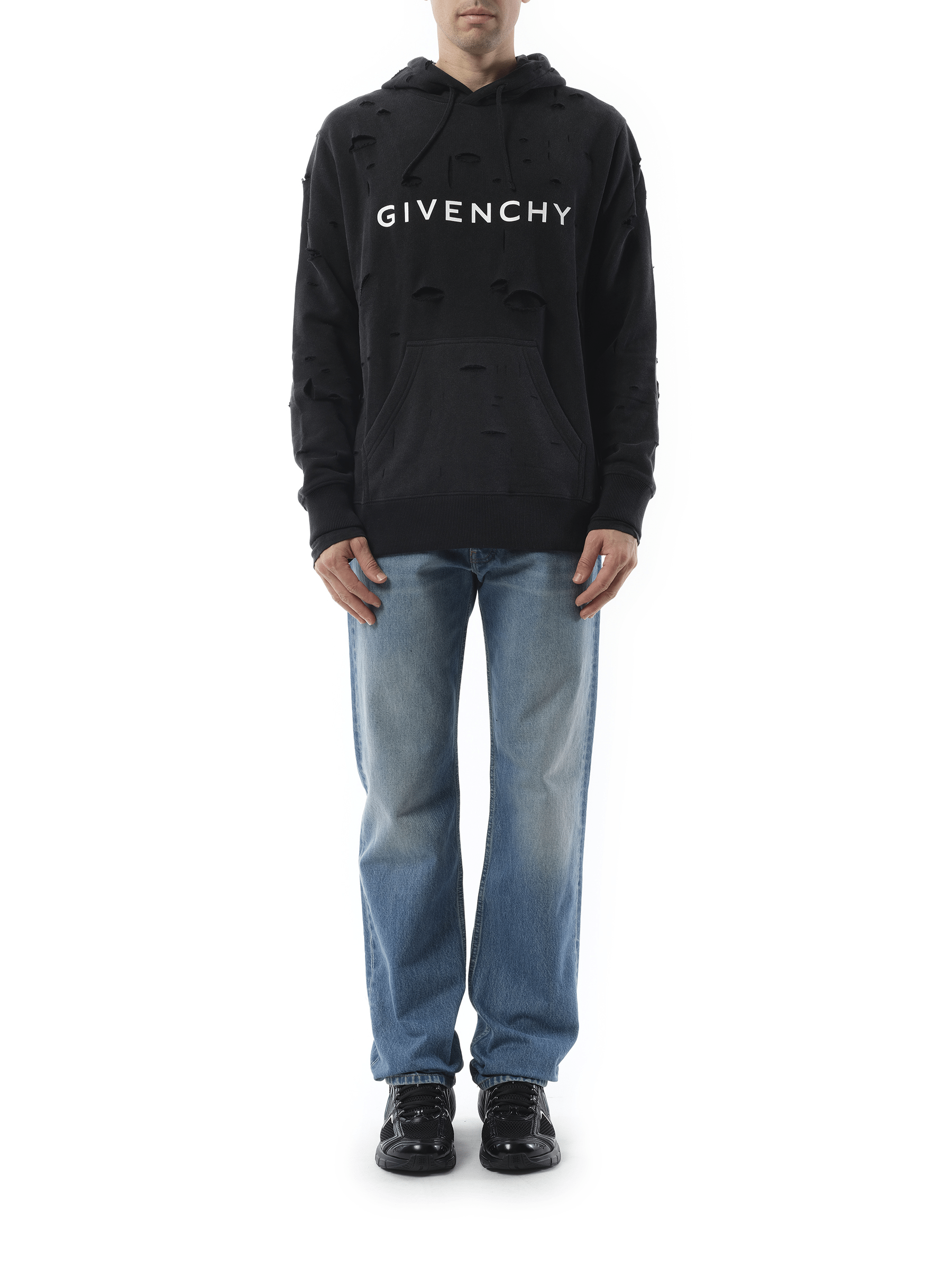 Givenchy Archetype Hoodie with Destroyed Effect in Faded Black