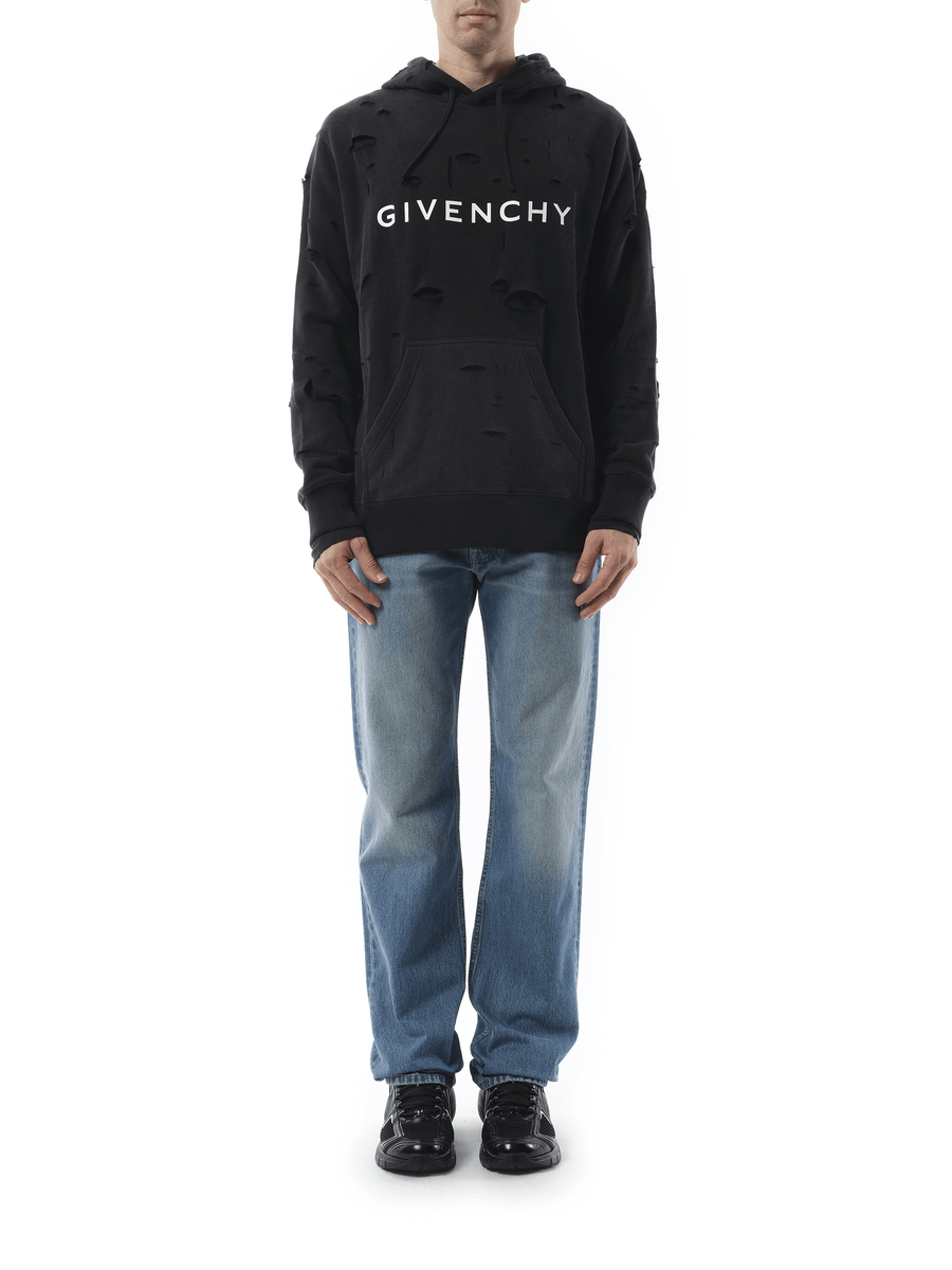 Givenchy Archetype Hoodie with Destroyed Effect in Faded Black