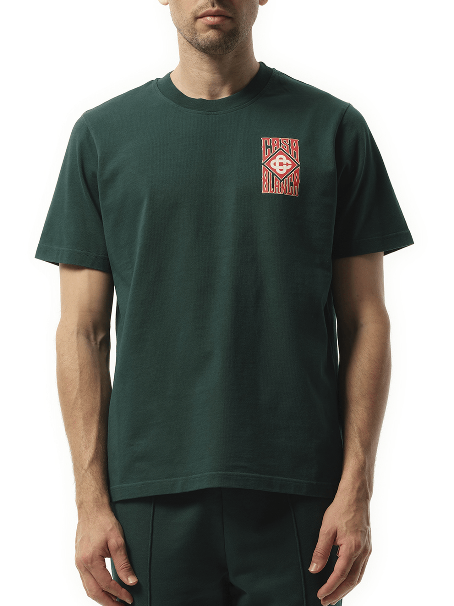 Casablanca Gothic Stacked Logo Screen Printed T-Shirt in Green