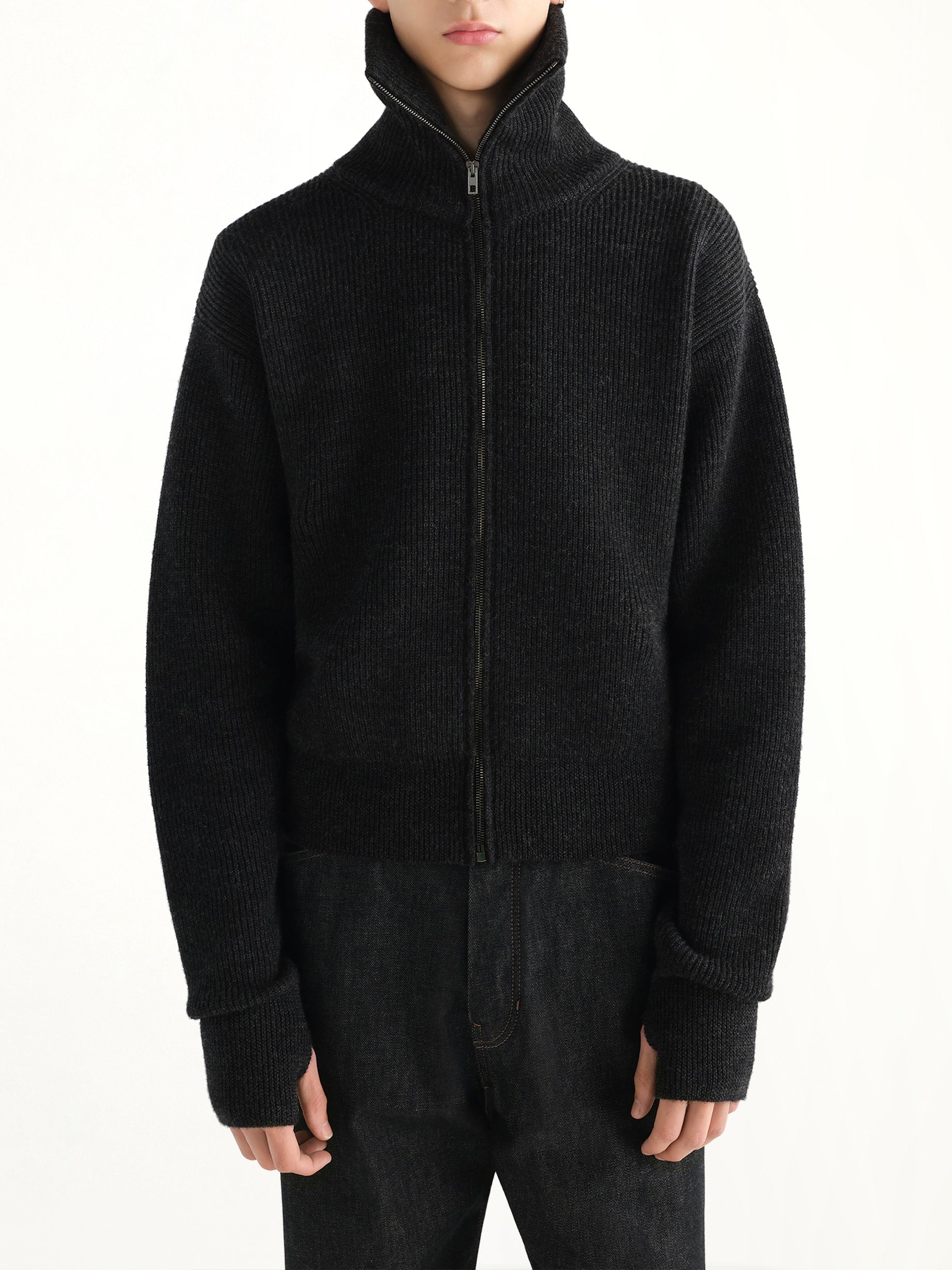 Zipped Cardigan in Ash Melange