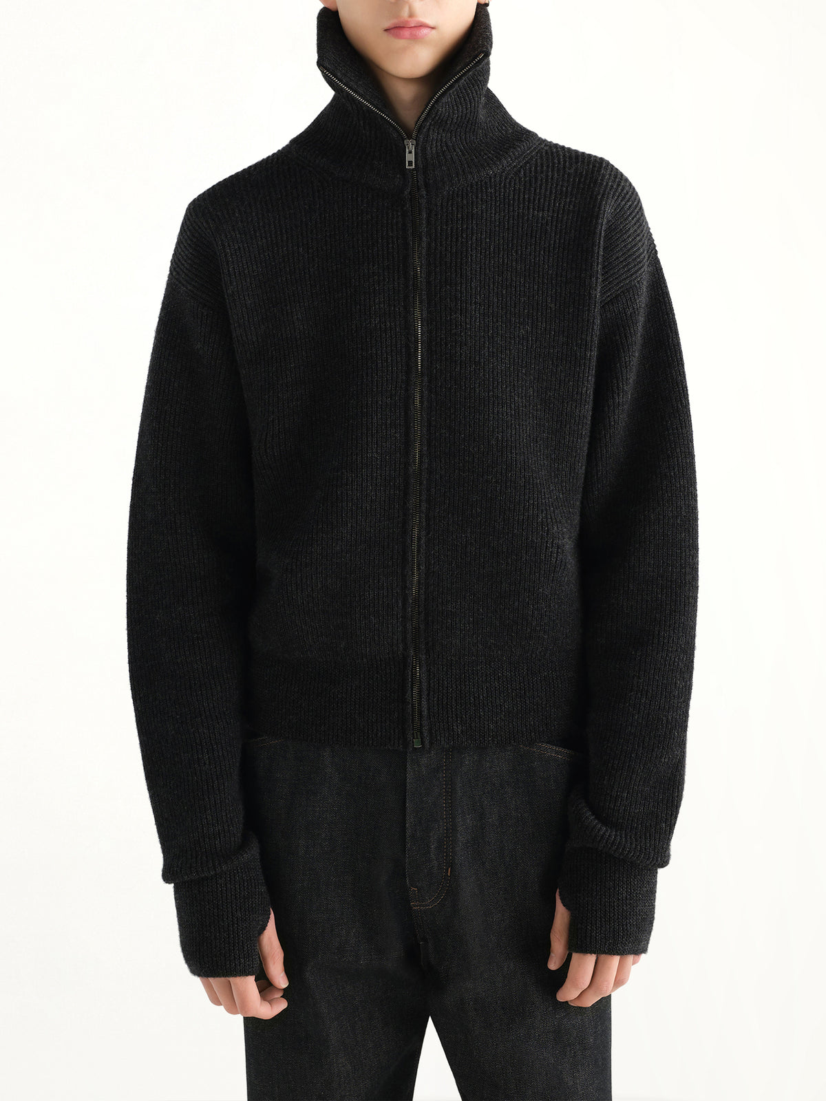 Zipped Cardigan in Ash Melange
