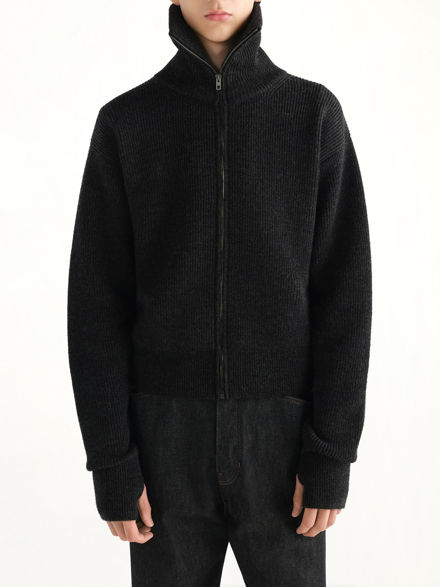 Zipped Cardigan in Ash Melange