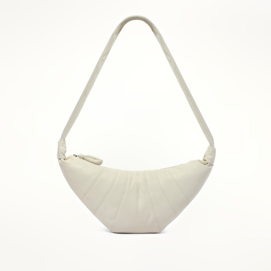 Cowhide Medium Croissant Bag in Chalk