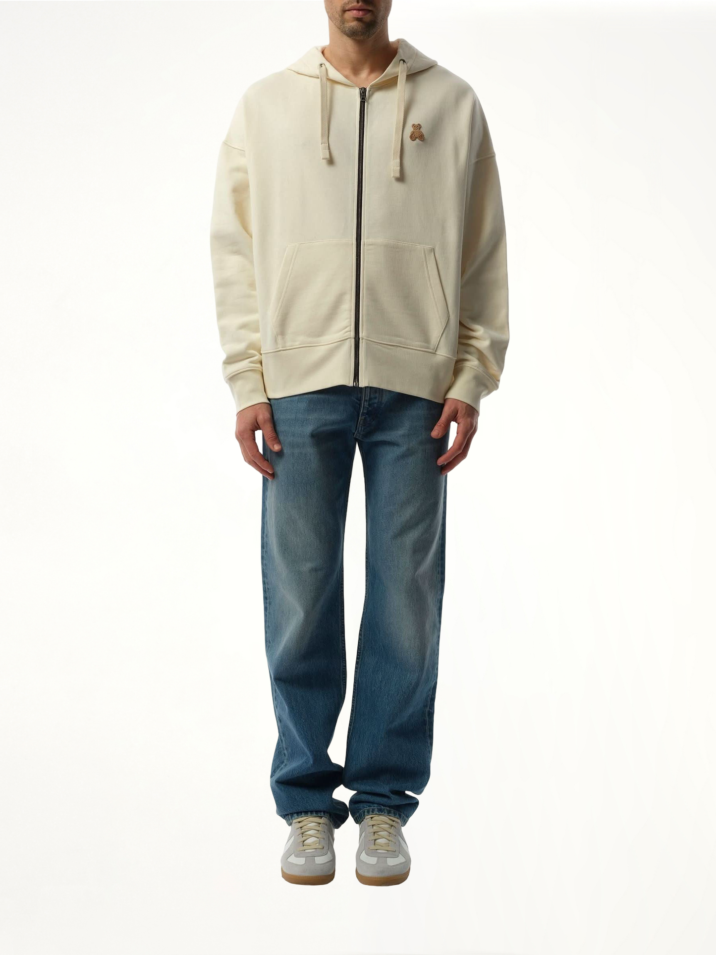 Bear in Mind Zip Hoodie in Off White/Brown