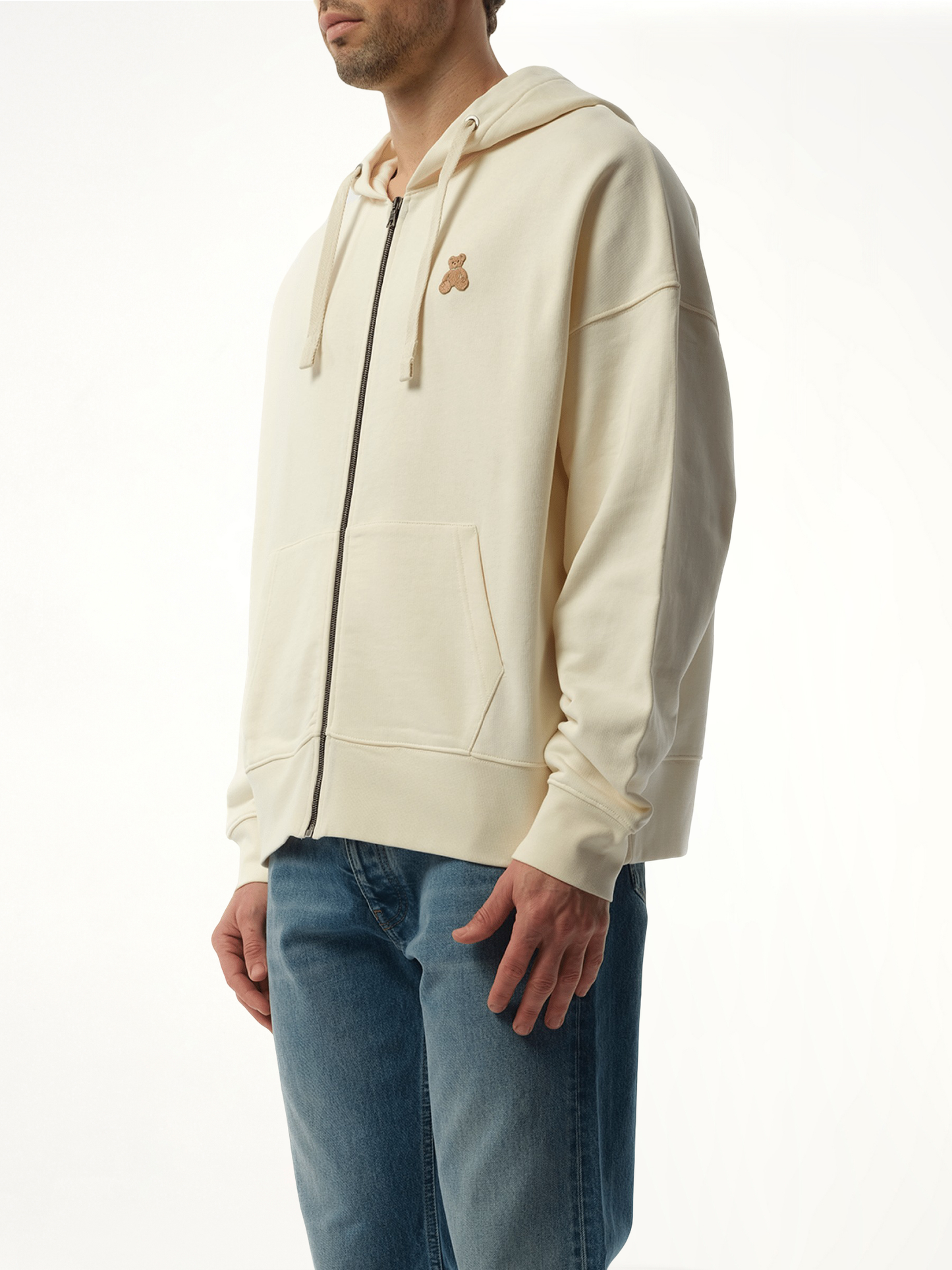 Bear in Mind Zip Hoodie in Off White/Brown