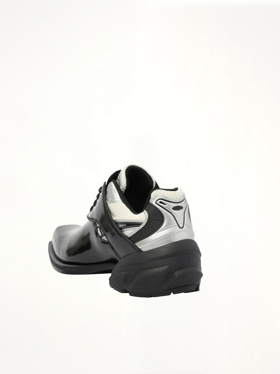 Starting Blocks Hybrid Derby in Black/White/Silver Back View | REMAGINE