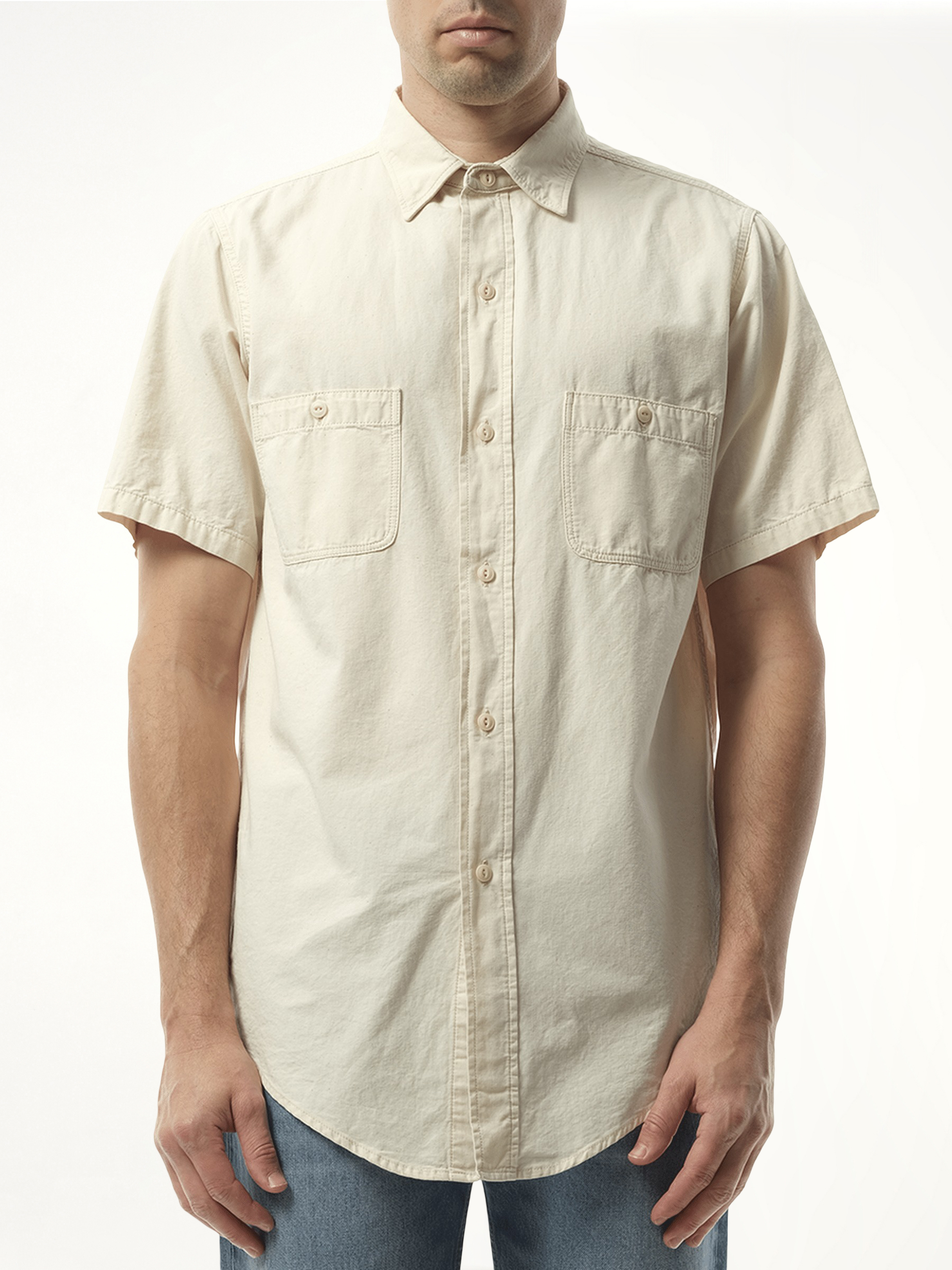 Denim Short Sleeve Shirt in Ecru