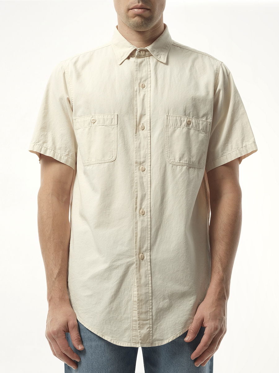 Denim Short Sleeve Shirt in Ecru