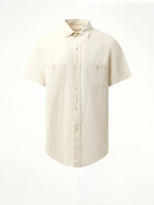 Denim Short Sleeve Shirt in Ecru