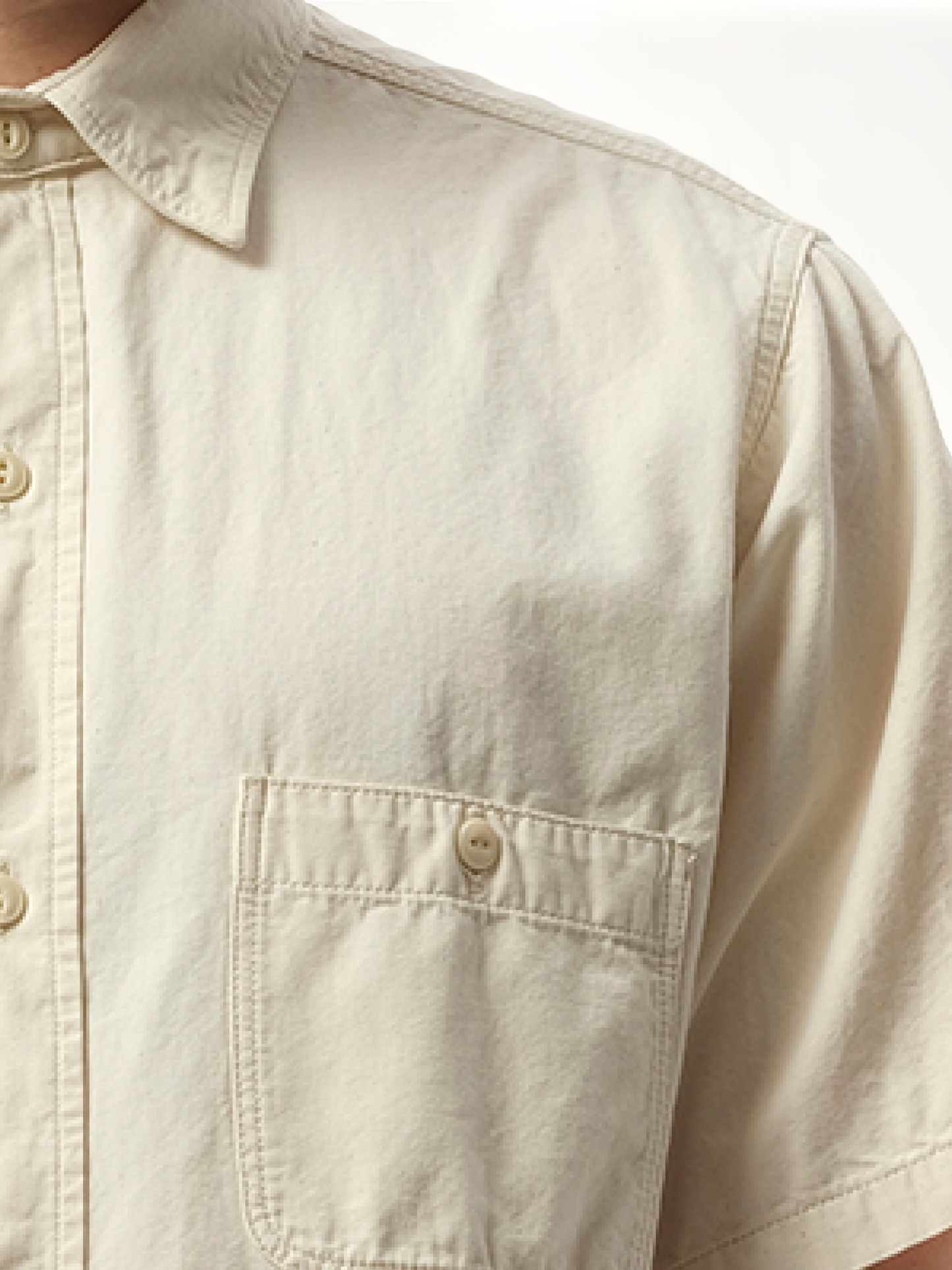 Denim Short Sleeve Shirt in Ecru