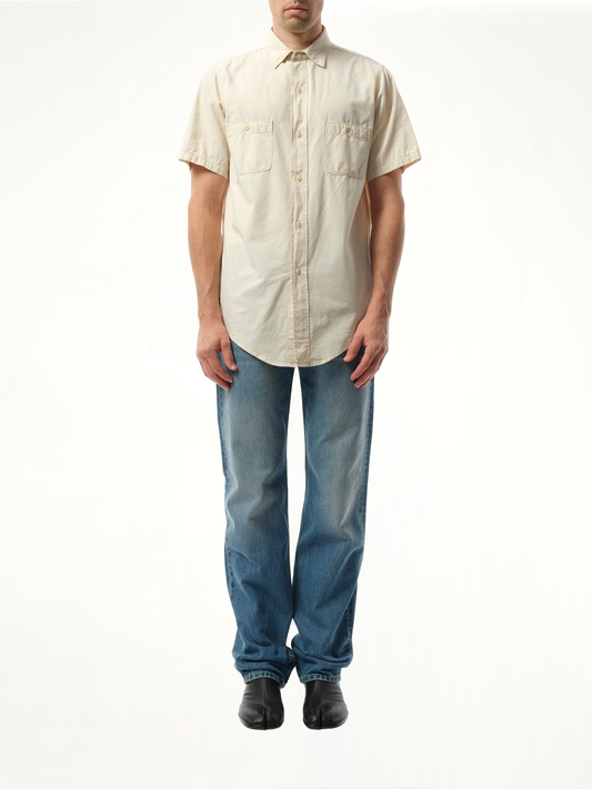 Denim Short Sleeve Shirt in Ecru