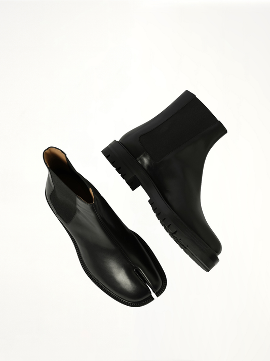 Calfskin Tabi County Chelsea Boots in Black