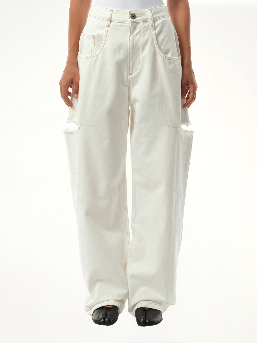 Slash Loose Fit Denim Jeans in Off White