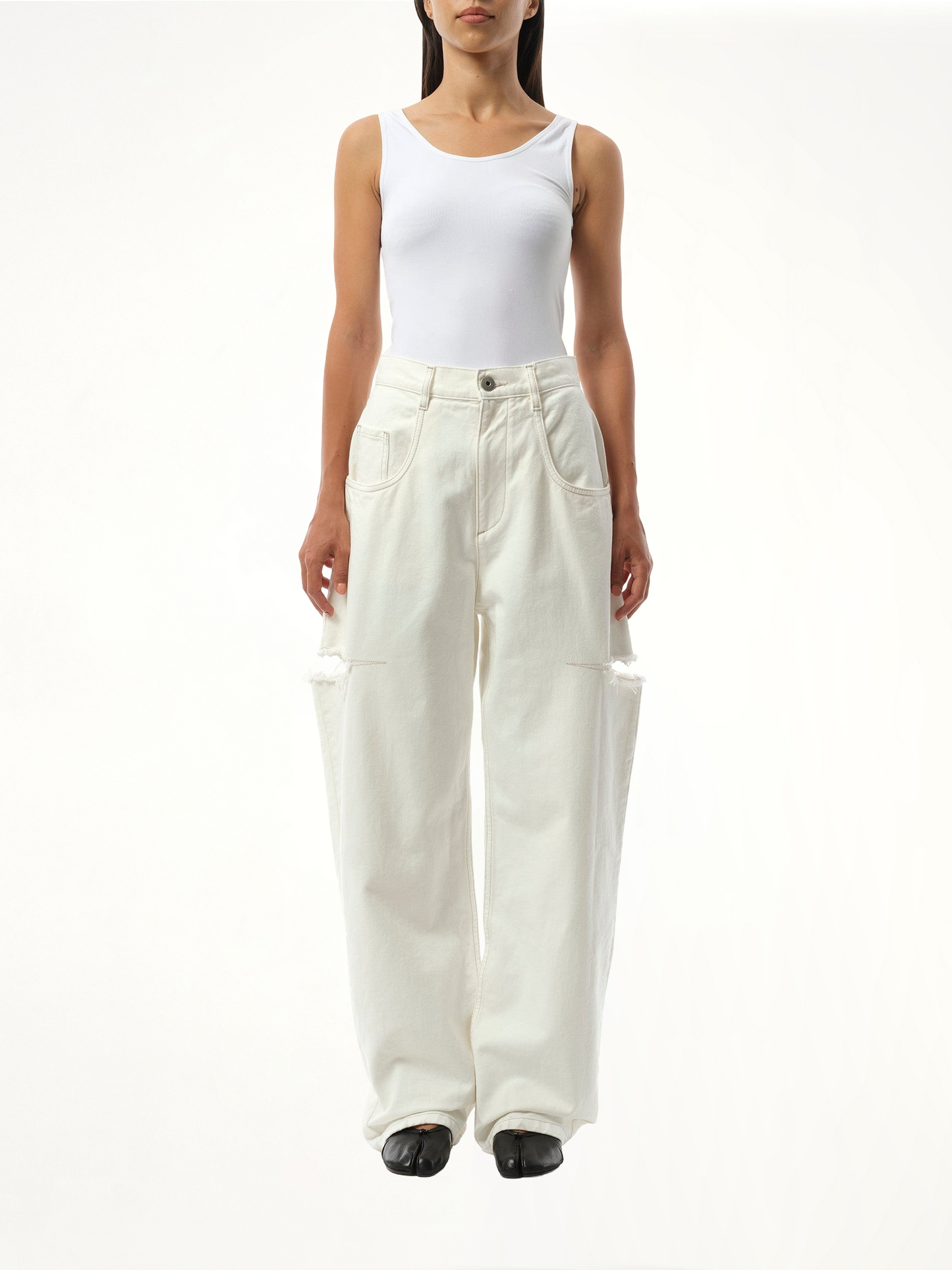 Slash Loose Fit Denim Jeans in Off White