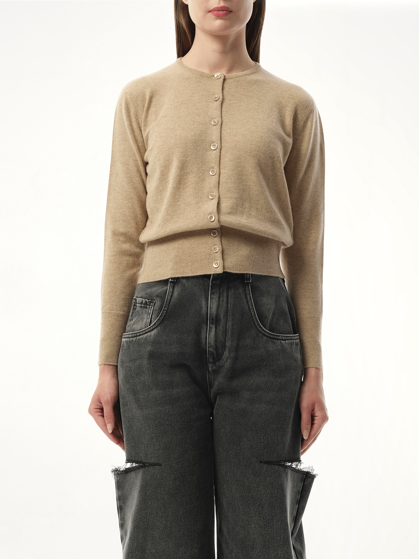 Virgin Wool Cardigan in Walnut