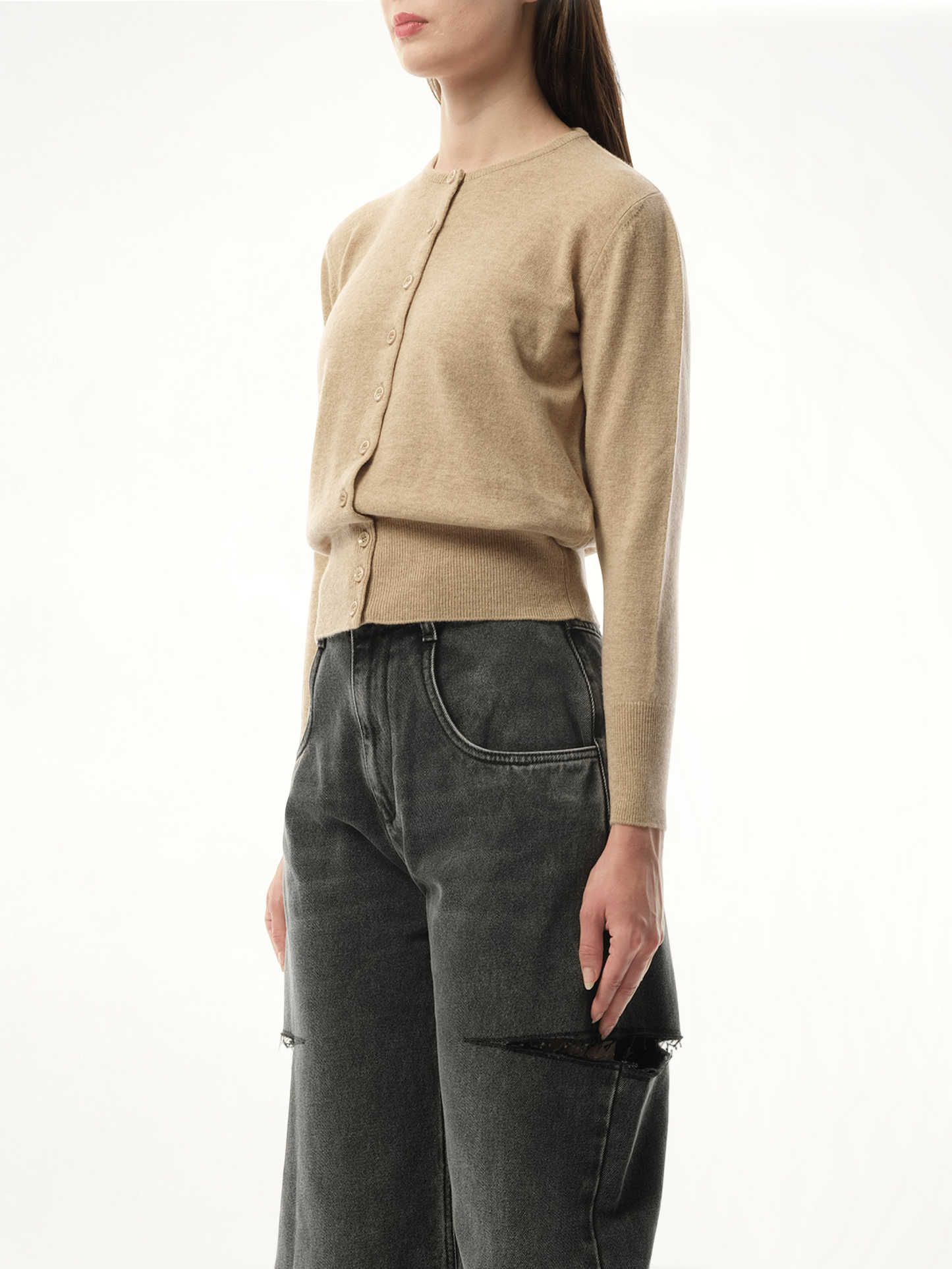 Virgin Wool Cardigan in Walnut