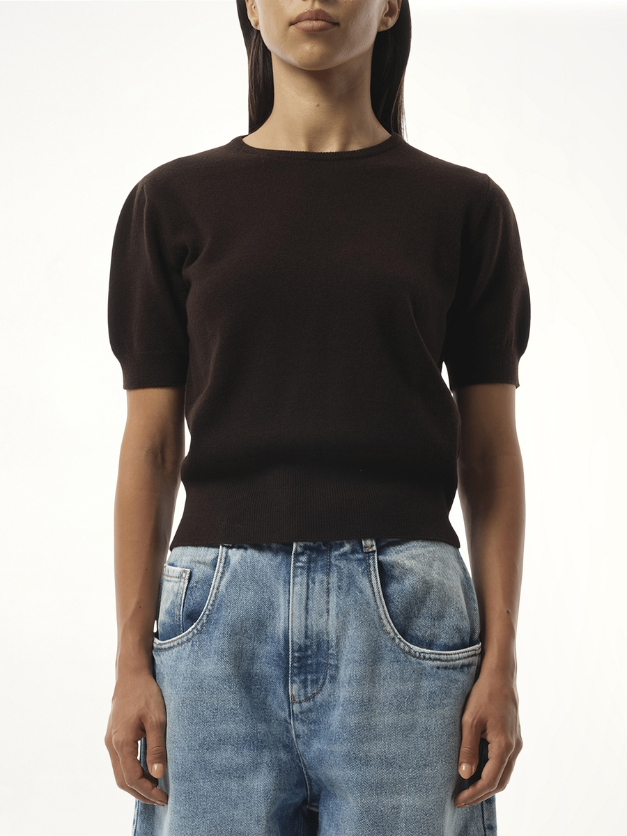 Short-sleeved Sweater in Dark Brown
