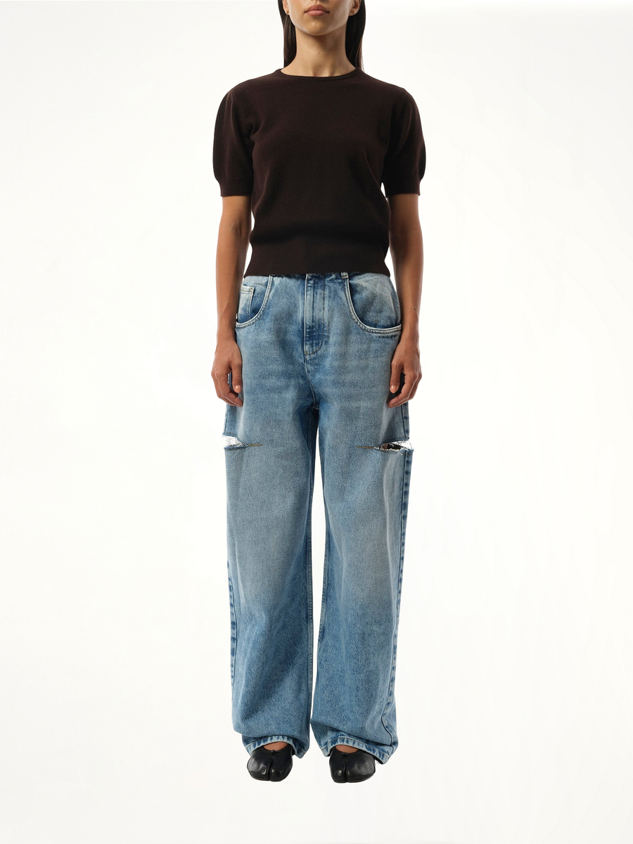Short-sleeved Sweater in Dark Brown