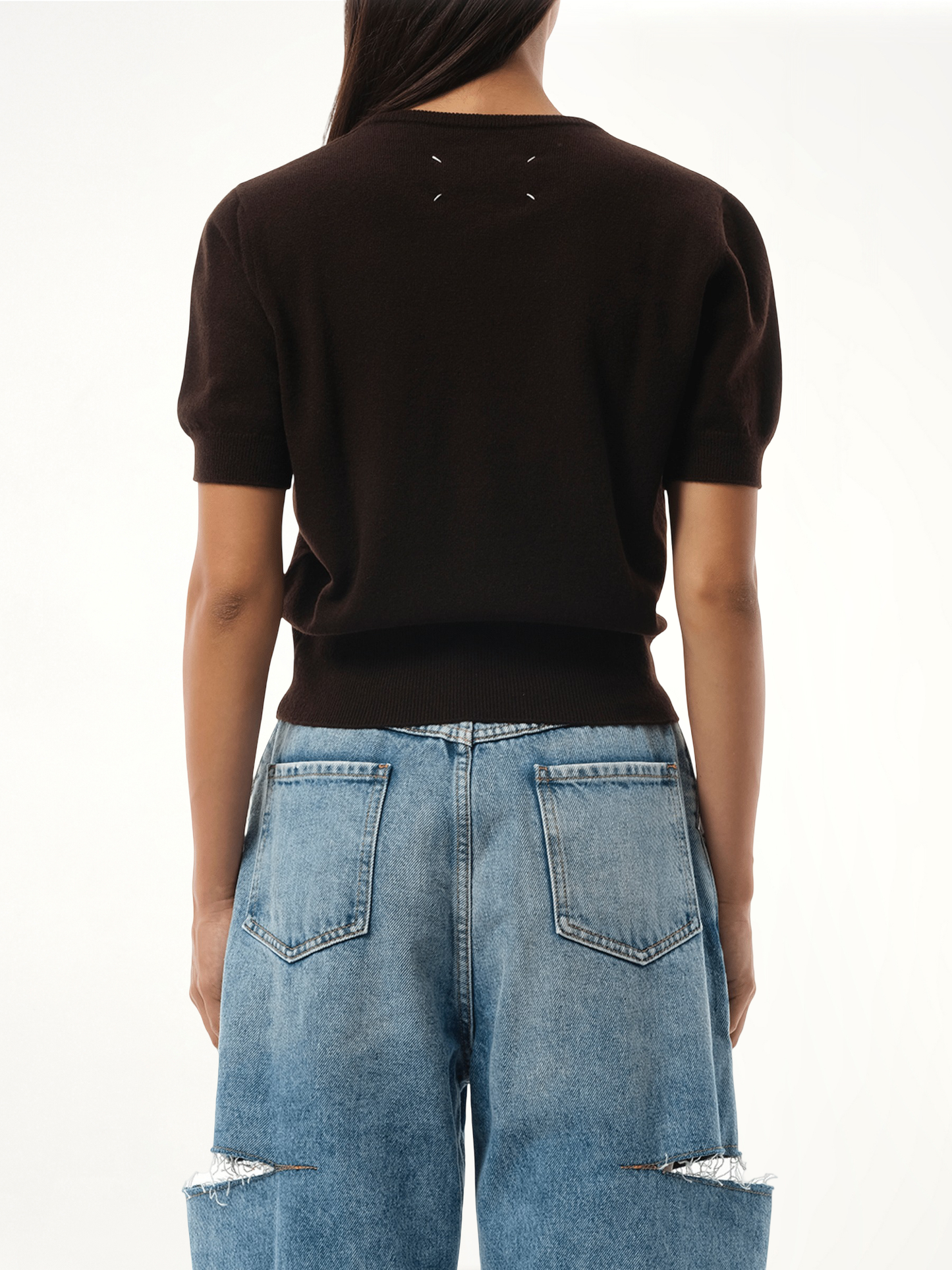 Short-sleeved Sweater in Dark Brown