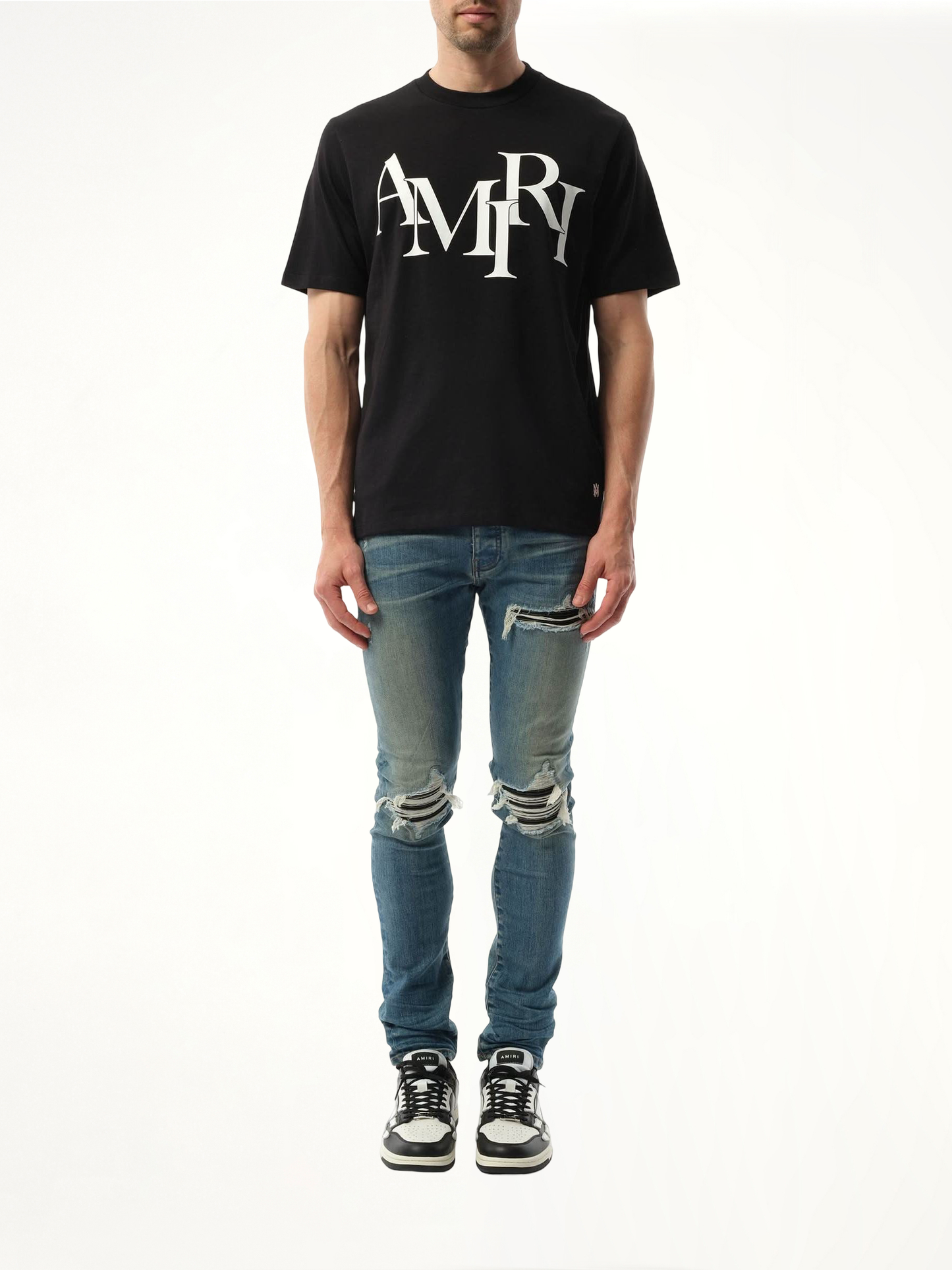 Amiri Staggered Logo T-Shirt in Black