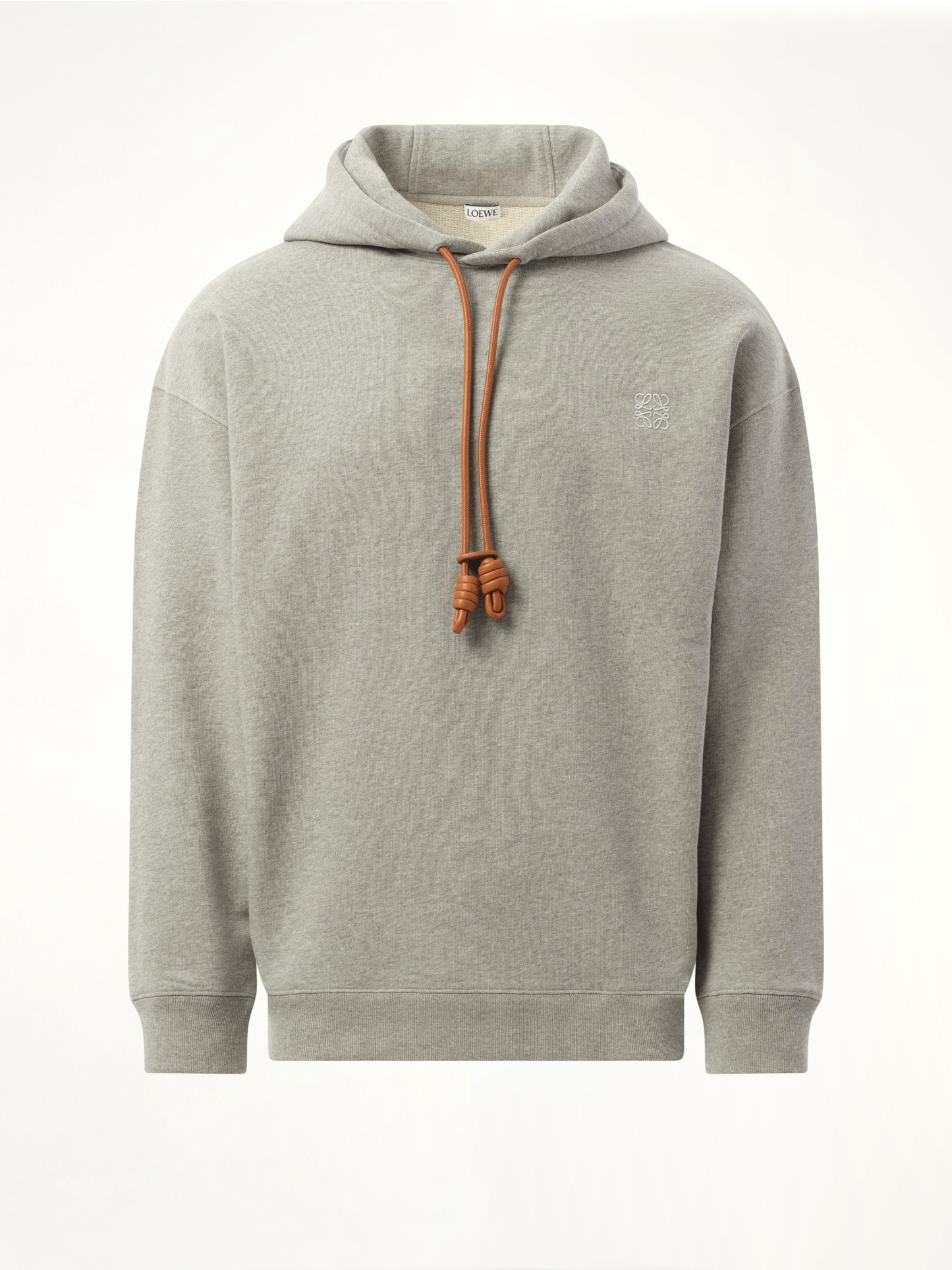 Leather Tassel Hoodie in Grey Melange