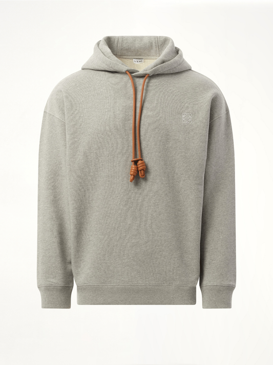 Leather Tassel Hoodie in Grey Melange