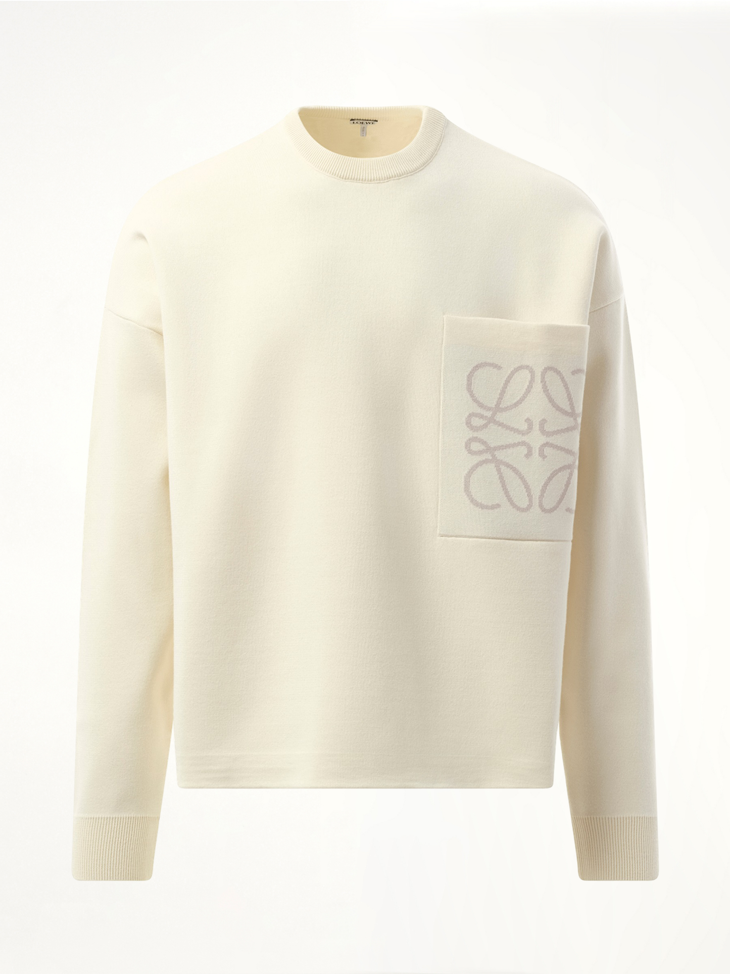 Anagram Pocket Sweater in White/Light Grey