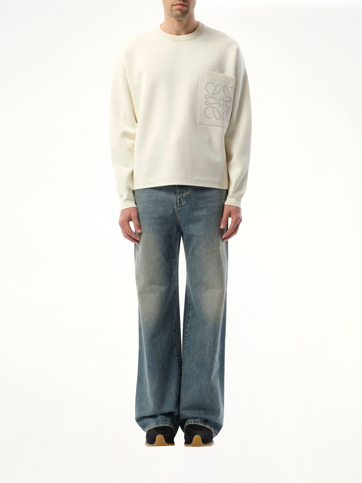 Anagram Pocket Sweater in White/Light Grey