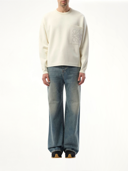 Anagram Pocket Sweater in White/Light Grey