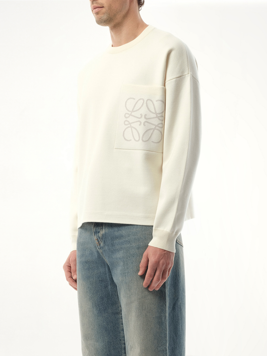 Anagram Pocket Sweater in White/Light Grey